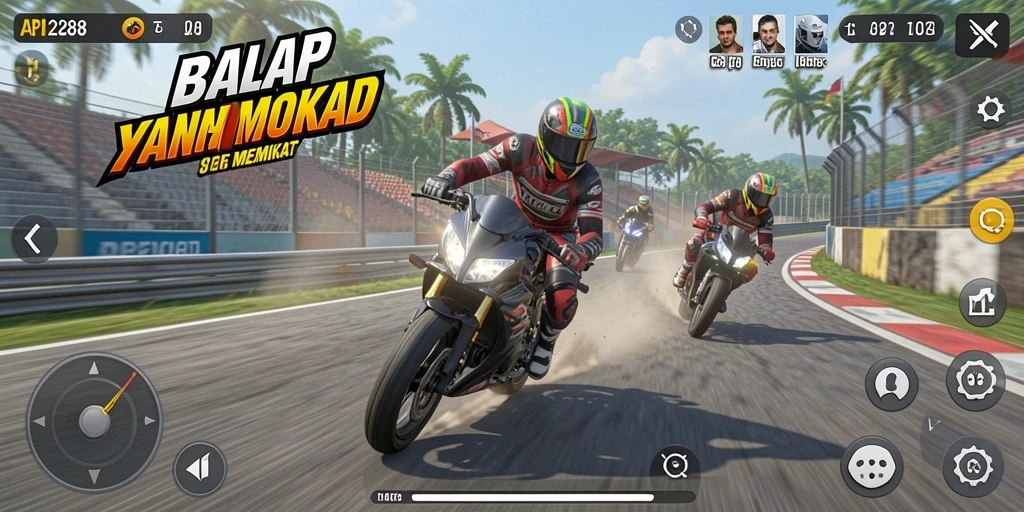 Screenshot utama API288 menampilkan aksi balap motor yang mendebarkan.