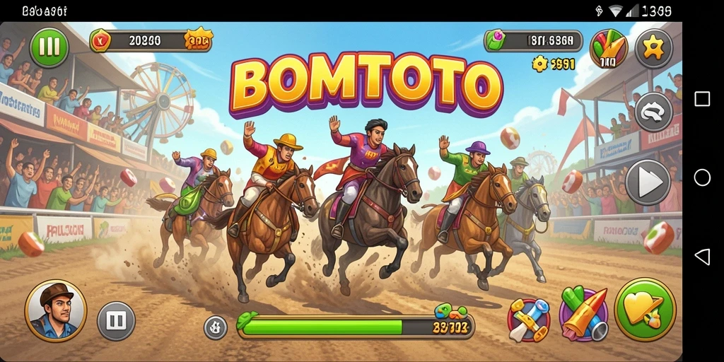 Screenshot menunjukkan aksi balapan memukau dalam BOMTOTO.