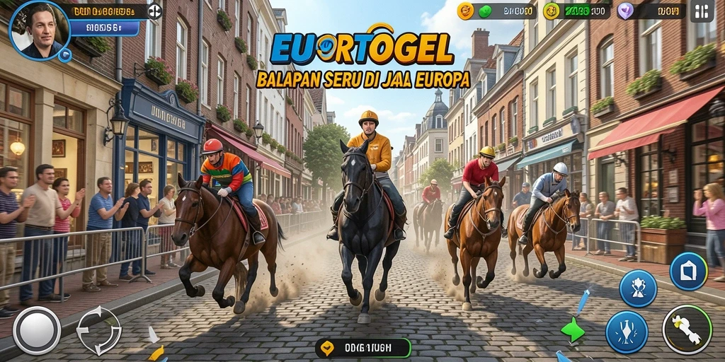 Screenshot EUROTOGEL menampilkan balapan seru di jalanan Eropa yang ramai.