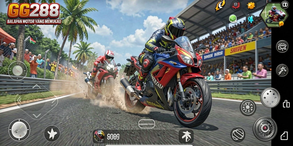 Tampilan gameplay seru dalam balapan motor GG288.