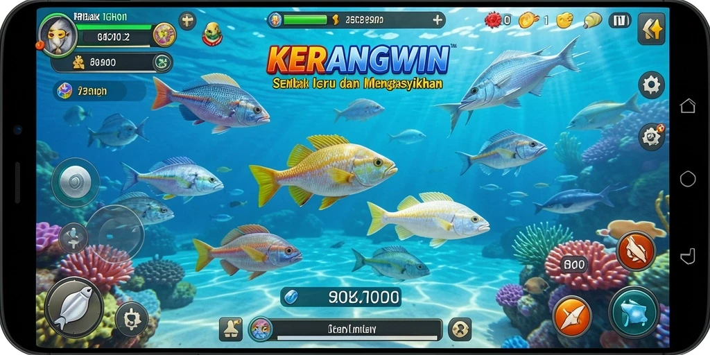 Tampilan gameplay menarik dari KERANGWIN saat menembak ikan.