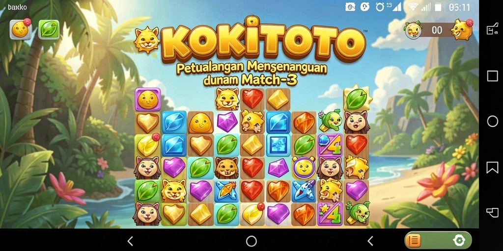 Screenshot menampilkan gameplay KOKITOTO yang seru dan penuh warna.