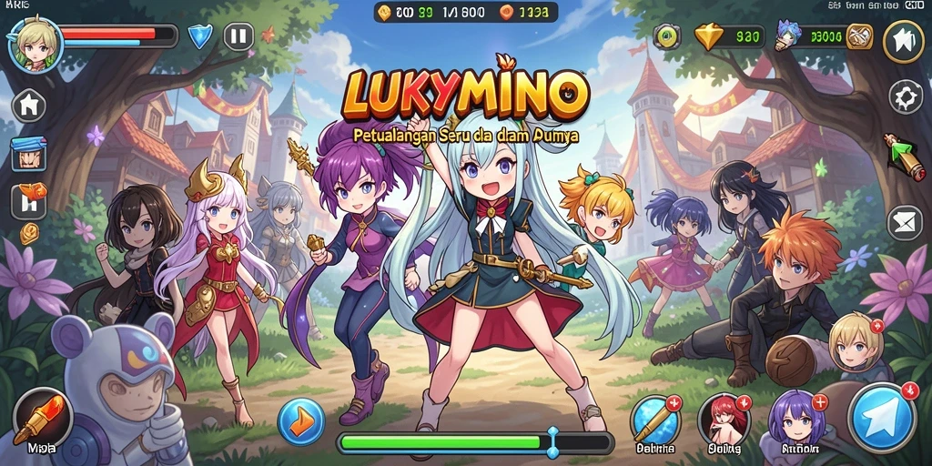 Tampilan gameplay menarik dari LUKYMINO dengan karakter anime yang unik.