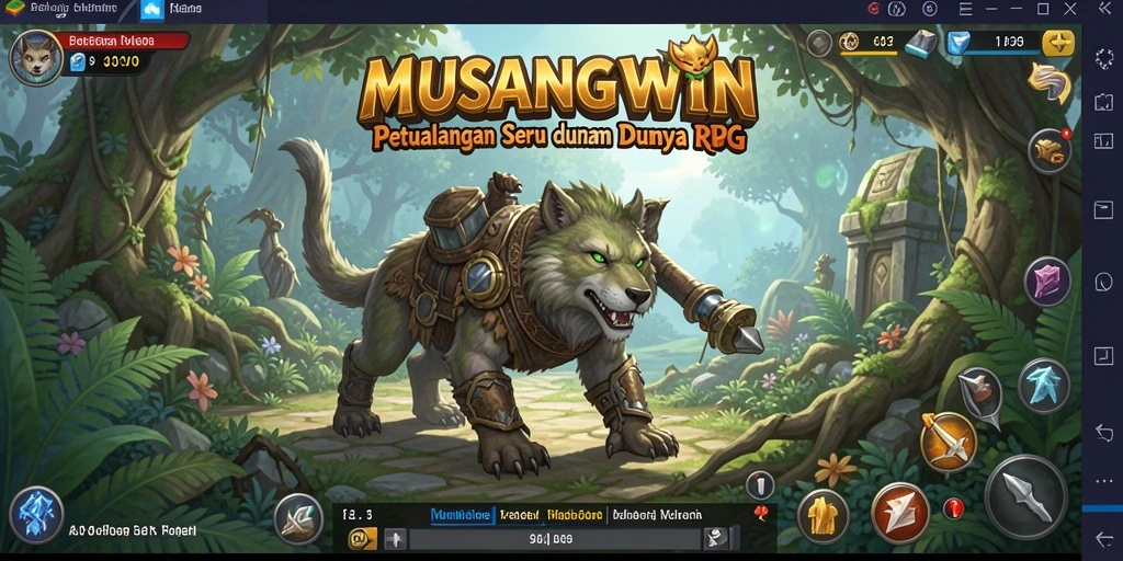 Screenshot gameplay menampilkan pertarungan epic dalam MUSANGWIN.