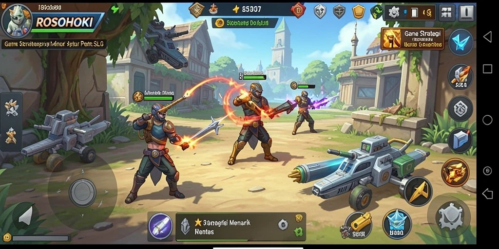 Tangkapan layar menunjukkan aksi pertempuran seru dalam game SLG.